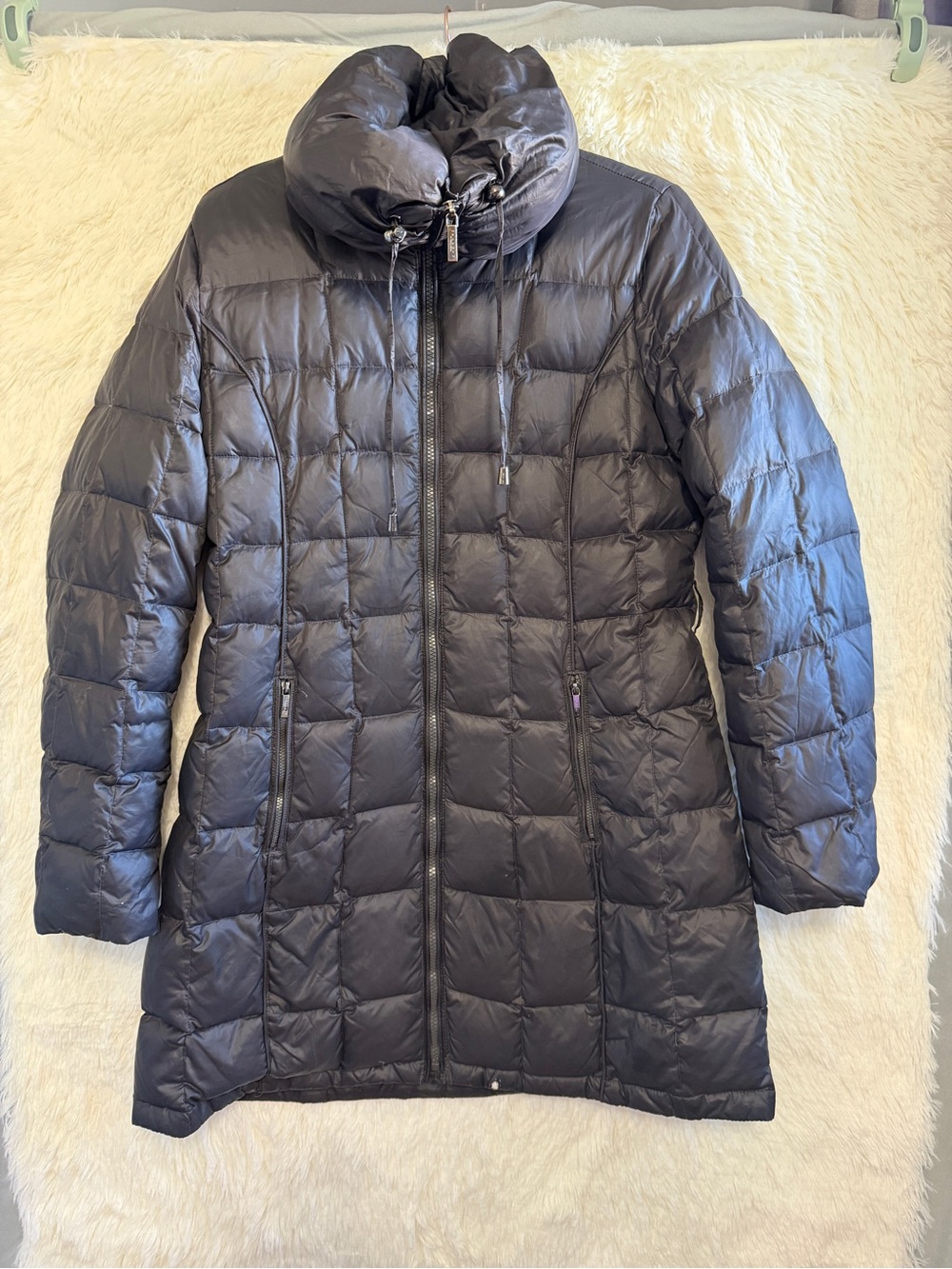 Laundry by Shelli Segal Womens Down Fill Puffer Long Coat Size L Black READ